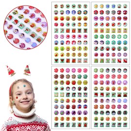 AUGSUN Christmas Stickers Earrings,240 Pieces Stick on Earring Christmas Stickers for Girls 3D Glitter Gems Sticker Self-Adhesive Sticky Earrings