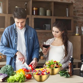 HOFURME 5 Pcs Large Gold Mixing Bowls, Decorative Metal Stainless Steel Bowls for Salad Dessert Cereal Fruit Snack Facial Soup Party Serving Cooking Baking Prepping Storing (5.9 Inch)