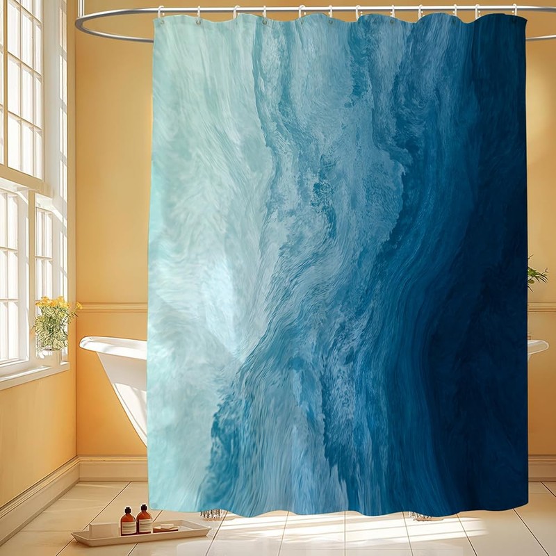 GEYUBTL Ocean Shower Curtain Ombre Blue Sea Beach Bathroom Curtains