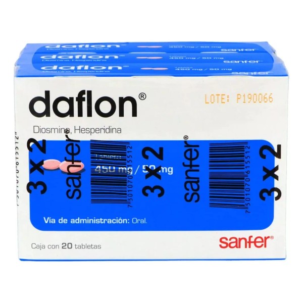 Daflon 500 Mg 20 Tabletas 3 Cajas