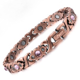 Women Pure Copper Bracelet with Pink Crystal with Jewelry Box