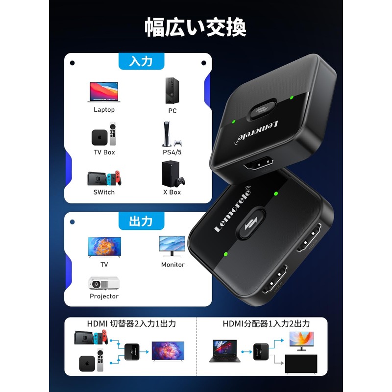 HDMI Switcher, 2 Input, 1 Output, 4K@60Hz, Bi-Directional, HDMI Selector,