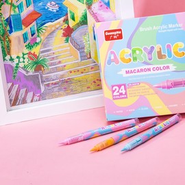 Guangna Water-Based Acrylic Markers Set, paint markers,paint pens,24 Colors acrylic paint markers, Soft Tip Markers, Perfect for Paper, Wood, Rock, Glass, and More, Includes Macaron and Skin Tone