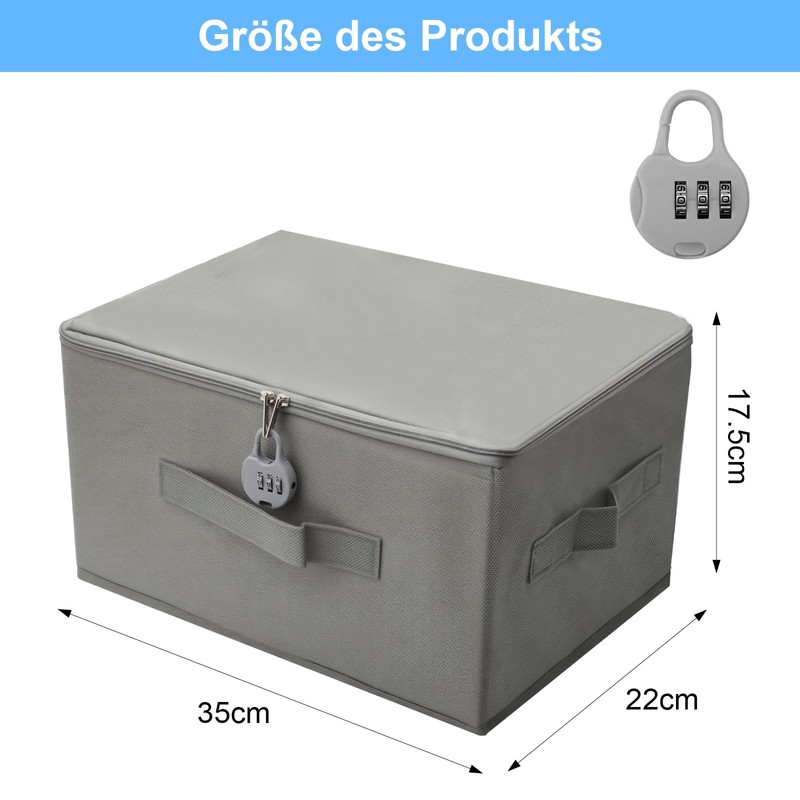 APOMOONS Lockable Box Boxes Storage Box with Lid Fabric Cardboard