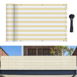 Bynbbur 3'x63' Balcony Privacy Fence Deck Fence Cover with Brass Grommets Shade Cloth for Apartments Railing, Patio, Backyard, Porch, Deck, Zip Ties Included, Beige and White Stripe