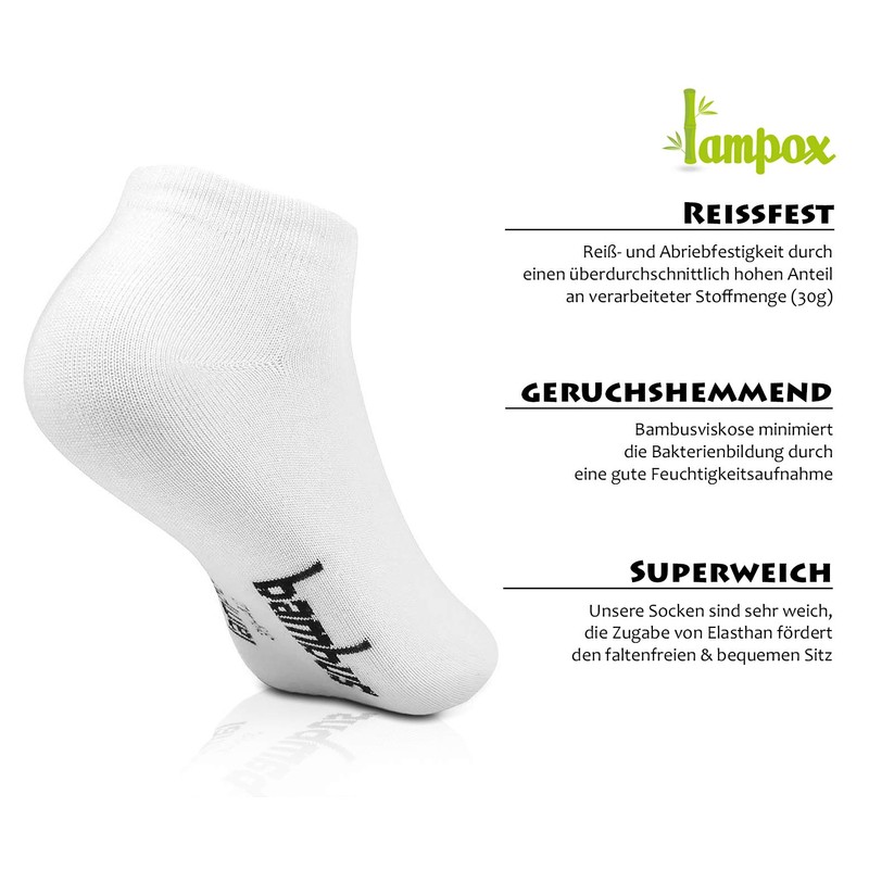 lampox Bamboo Trainer Socks (6x Pairs) - White, size: 35-38