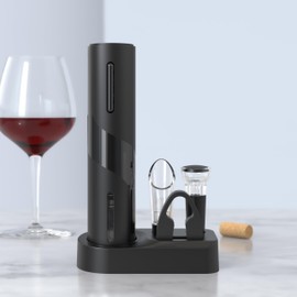 Abuzhen Electric Wine Opener, with Foil Cutter, Vacuum Stopper and Wine Aerator Pourer & USB Charging Cable Cordless,Rechargeable Automatic Corkscrew for Dating,Party and Wine Lover, Elegant Black