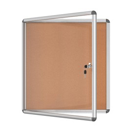 Mifuro 28"x26" Enclosed Bulletin Board, Lockable Weather-Resistant Aluminum Cork Noticeboard for School & Office, Silver Frame w/Cork