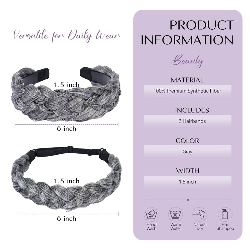 XRACEPHOL 2Pcs Braided Headbands Synthetic Headbands Handmade Fashion Braid Headband