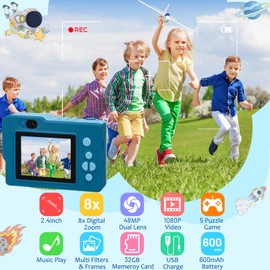 KKUYT Kids Digital Camera Toy, 2.4in IPS Screen Kids Camera with 32GB SD Card, 1080P HD Video Camera Selfie Camera for Kids Aged 3-9, Best Chritmas Birthday Festival Present for Boys/Girls
