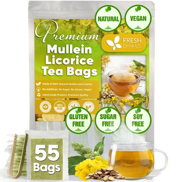 FreshDrinkUS, Premium 55 Mullein Licorice Tea Bags, 100% Natural, Blend