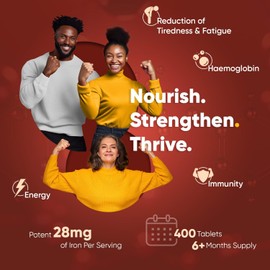 WeightWorld Gentle Iron Tablets High Strength 28mg - 400 Tablets (6+ Months Supply) - Vegan Iron Bisglycinate - Energy Tablets for Tiredness and Fatigue - High Absorption Iron Supplements for Women and Men, Made in UK