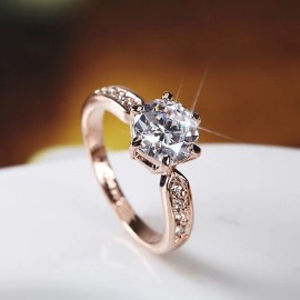 Unbranded 14K Rose Gold Plated Adjustable 1 CT Cubic Zirconia CZ Wedding Ring Women Gifts