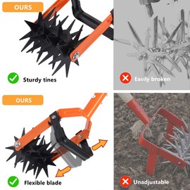 Rotary Cultivator Tool, Hand Tiller for Gardening, 2-in-1 Garden Weeding Hoe and Crumbler for Soil Mixing or Reseeding Grass