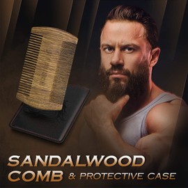Bossman Pocket Size Sandalwood Comb with Protective Case - Fine and Wide Tooth for Beard, Mustache, and Hair Shaping Tool