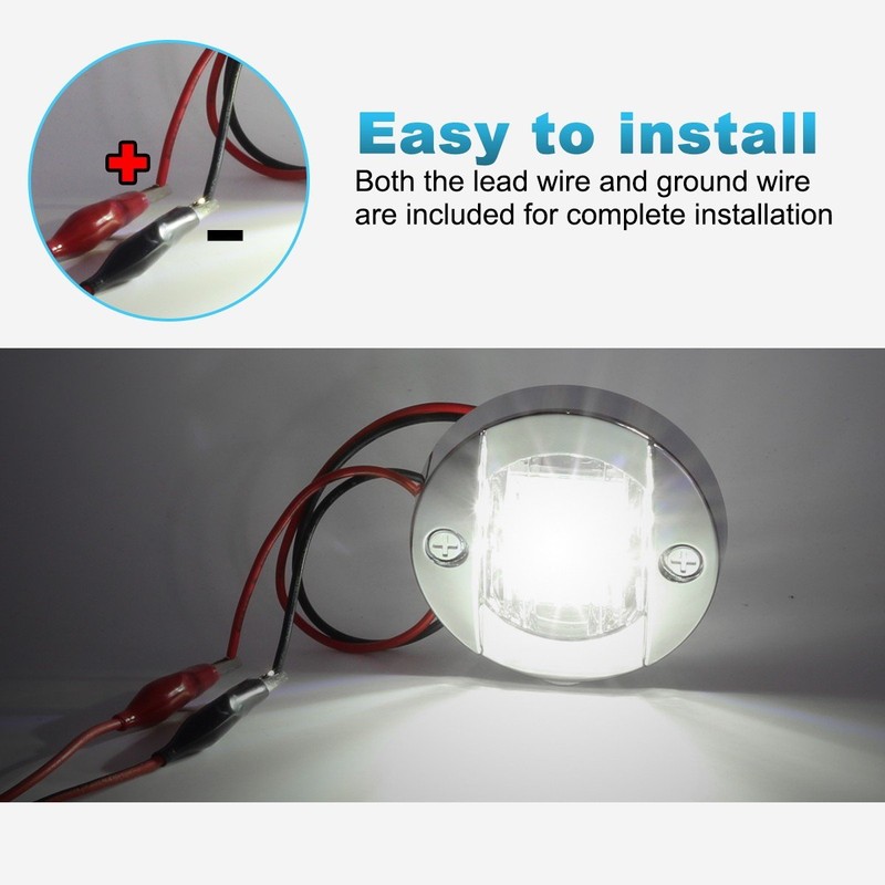 Partsam 4 Pcs 3 Inch Round White LED Marine Boat