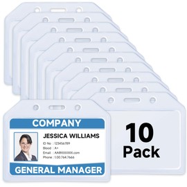 Teskyer 10 Pack ID Card Holder, Badge Holder, Extra Thick Plastic, Sturdy, Soft, Lanyard Card Holder, Transparent, Horizontal