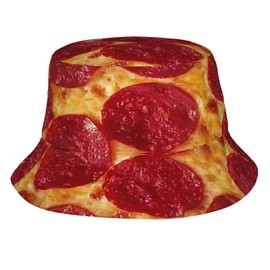 Kouga 3D Funny Realistic Food Pepperoni Cheese Pizza Unisex Bucket Hat Summer Beach Sun Hat Packable Fisherman Hat, One Size