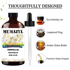 Jasmine Essential Oil, Jasmine Oil 4 Fl Oz 120ML for Diffuser Humidifier Yoga Cleaning DIY Candle Soap Making Essential Oils