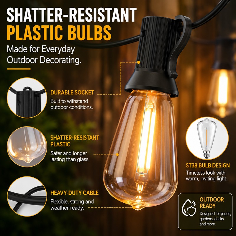 Solar Outdoor String Lights for Patio – Remote Control, Dual