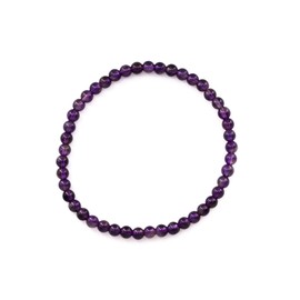 Taddart Minerals - Purple Amethyst Natural Gemstone Bracelet with 4 mm Balls on Elastic Nylon Thread - Handmade, Rubber, Amethyst