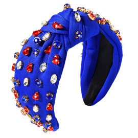 NVENF 4th of July Headbands, American Flag Star Headband Pearl Crystal Rhinestone Knotted Headbands Patriotic 4th of July Accessories Outfits for Women Holiday Gifts (American Flag 3)