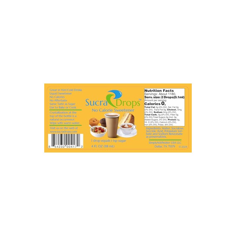 SucraDrops 2-4 oz Bottles of Premium Liquid Sucralose Sweetener, 1,180