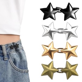 Wbgraceful 4 Sets Star Shaped Jean Buttons - No Sewing needed; Removable Metal Buttons for Loose Jeans - Waist Tightening Clips - Pentagram Design - Ideal for Jeans, Shirts & Clothes"(4 Colors)