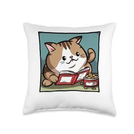 Cat Treats Lover Kitten Pet Book Reader Bookworm Cat Throw Pillow