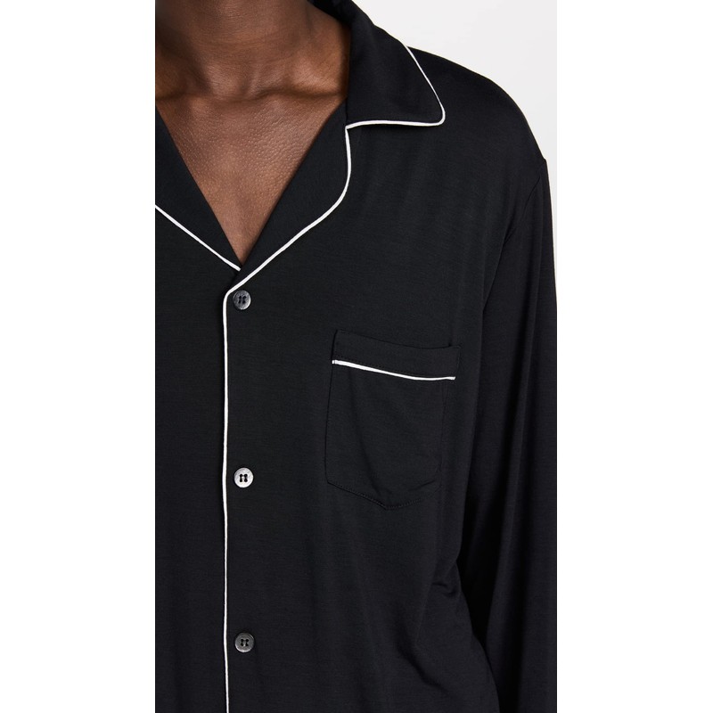 Eberjey Men's William Modal Long PJs, Black/Ivory, M