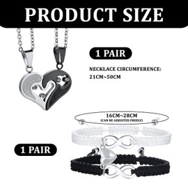 CVFRTT 1 Pair Magnetic Bracelets, 1 Pair Necklaces, Love Jewellery for Couples, Simple Jewellery Set, Jewellery Gifts for Couples