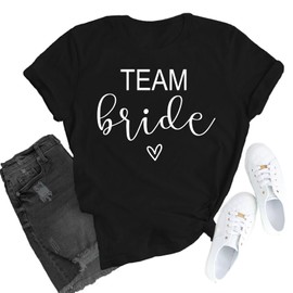 TUPOSU Team Bride Shirts for Women Bridesmaid T-Shirt Bachelorette Party Tee Tops Black
