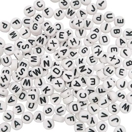 Letter Beads, Pack of 500 Alphabet Acrylic Beads, Plastic Letters A-Z for Jewellery Making, Crafts, Art, DIY Bracelets, Necklace, Key Rings, White and Black, 7 x 4 mm