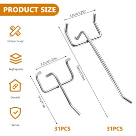 ZHENGYYUU 62 Pcs Pegboard Hooks, Stainless Steel Peg Board Hooks, 2" & 4" Metal Pegboard Shelving Hooks for Home Kitchen Garage Retail Store Display Hooks Pegboard Accessories
