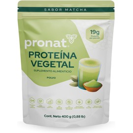 PRONAT  Proteína Vegetal en Polvo  Sabor Matcha 400 g  19 g de Proteína por Porción  Sin Azúcar  Sin Gluten  Apta para Vegetarianos  Con Prebióticos