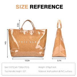 PVC Tote Bag for Women Large Capacity Fashion Kraft Paper Tote Bags with Letter Print Work Tote Bag Shopping Hobo Handbag (Khaki)