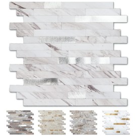 Yipscazo 10-Sheet Peel and Stick Stone Metal Tile Backsplash, Stick on Tiles for Backsplash Kitchen, Bathroom (12'' X 12'', Carla)