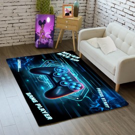 Gaming Area Rug for Kids Bedroom Living Room Gamepad Gamer Rugs for Bedroom Boys Teens Playroom Blue Doormat Floor Mats Video Game Player Carpets for Game Room Bathroom Game Decor, 3'x5'
