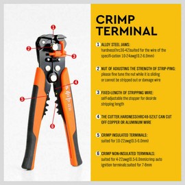 HORUSDY Wire Stripper Kit, Self-Adjusting Cable Stripping Pliers with 400Pc Electrical Connectors Terminals 10-24 AWG Stranded Wire Cutting Stripping