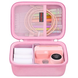 Elonbo Carrying Case for Anchioo/Dylanto Kids Instant Print Camera,1080P Kids Instant Cameras That Print Photos Travel Bag Storage Holder, Mesh Pocket Fits Printing Paper Cable, Pink