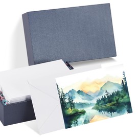 PATIKIL 50 Sets Pure Cotton Watercolor Cards 140lb/300 GSM Postcards with Envelopes for Art Painting Creative Thank Notes, 5x7 Inch(Blue Box)