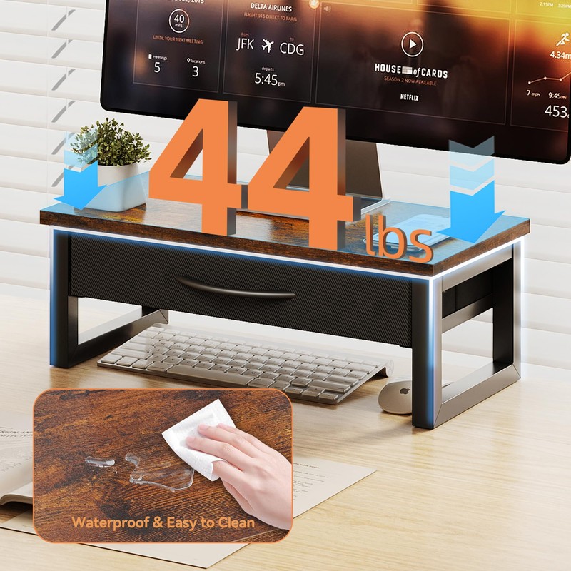HEWORLIF Computer Monitor Stand Riser with Drawer, 2-Tier Desk Accessories