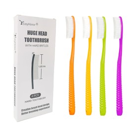 EasyHonor Cepillo de Dientes Grande, Cerdas Duras y Firmes sin BPA, Paquete de 4 con Cerdas Duras Blancas