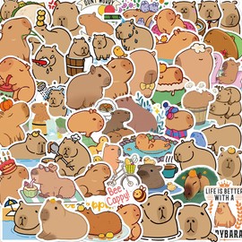 50 Packs Capybara Stickers Water Bottles Laptop Phone Motorcycle Computer Guitar Skateboard Hydroflasks Cute Brown Vinyl Sticker Waterproof Aesthetic Trendy Decals for Teens Girls Adults