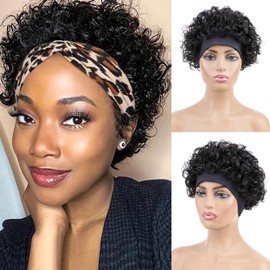 Huarisi Short Curly Pixie Cut Wigs for Women Glueless Human Hair Black Headband Bob Wig None Lace Wear and Go 1B Natural Looking 6 inch Breathable Bouncy Curls Daily Use
