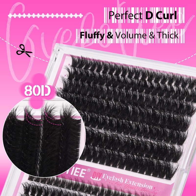 Lash Extension Kit Fluffy Lash Clusters 60D+80D Wispy Eyelash Clusters