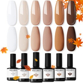 modelones Gel Nail Polish Set - 6 Colors Nude Brown White Skin Tone Neutral Beige Tan Taupe Gel Nail Polish Kit Popular All Seasons Summer Soak Off Nail Art Manicure DIY Salon at Home Gifts for Women