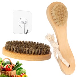 JAONLD Potato Brush, Pack of 2 Vegetable Brush, Wood, Natural Bristles, Mushroom Brush, Mushroom Brush, Soft Brush, Wood, Ergonomic Handle for Cleaning Vegetables, Fruits and Kitchen Utensils