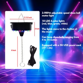 3-15RPM Disco Ball Motor Light,Adjustable Speed Disco Ball Spinner can Hang 4 6 8 12 16in Mirror Balls,Perfect for Christmas,DJ,Birthday Party Decor