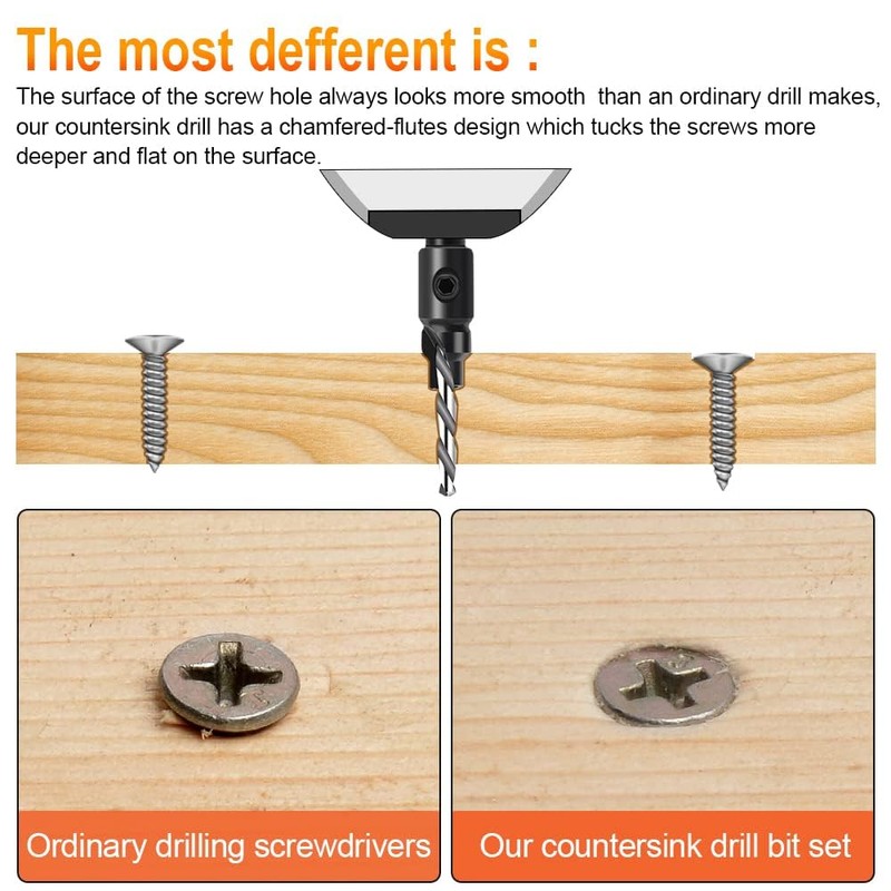 Countersink Drill Bit Set, 5Pcs Woodworking Counterbore Hole Drill Bits